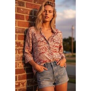 Torrid Size 2 Button Up Top Animal Print Sheer Roll Tab Slv Blouse Mob Wife Boho